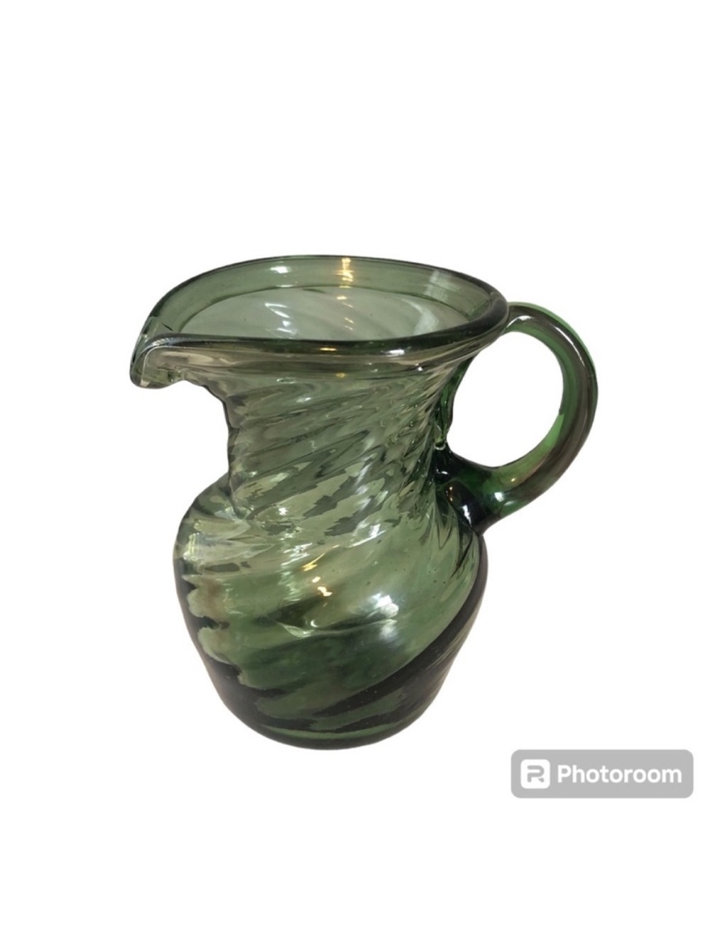 Antique Green Blown Glass Vintage Creamer Pitcher 4”